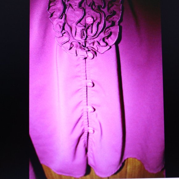 Roamans Ruffle Magenta Blouse Plus Sz 22W 3/4 Sleeve - Picture 3 of 7